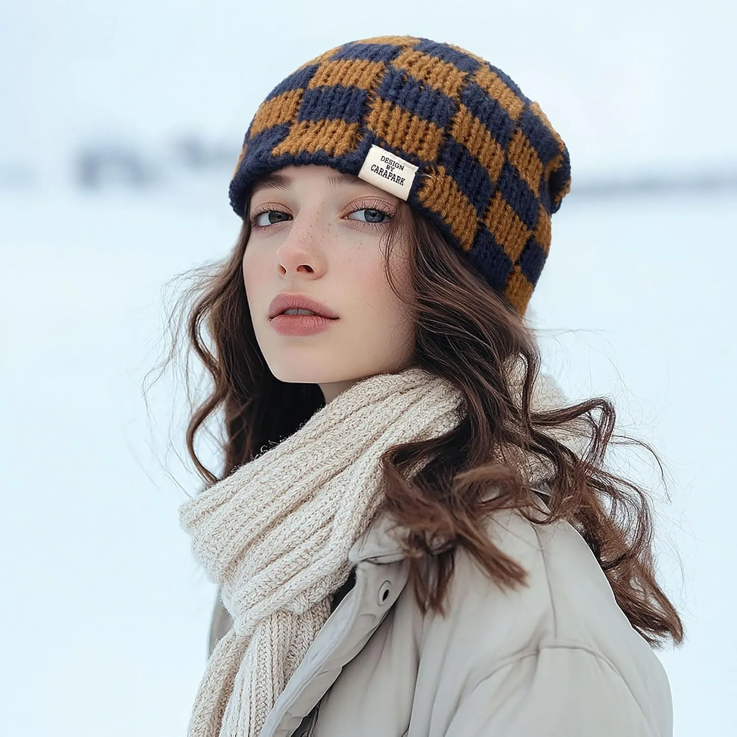 Clakllie Checkered Beanie for Women Men Slouchy Beanies Warm Knitted Hats Winter Skiing Hats Daily Cuffed Watch Skullcap