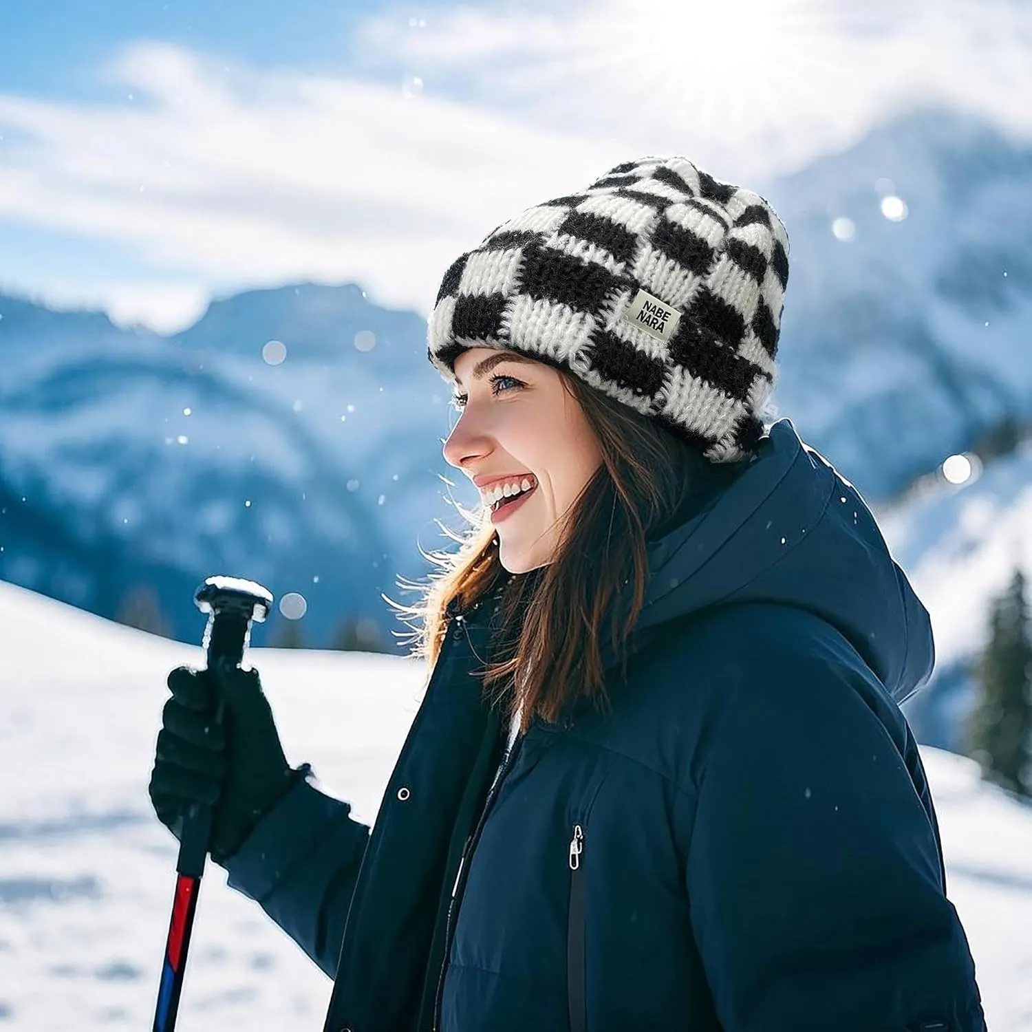 Clakllie Checkered Beanie for Women Men Slouchy Beanies Warm Knitted Hats Winter Skiing Hats Daily Cuffed Watch Skullcap