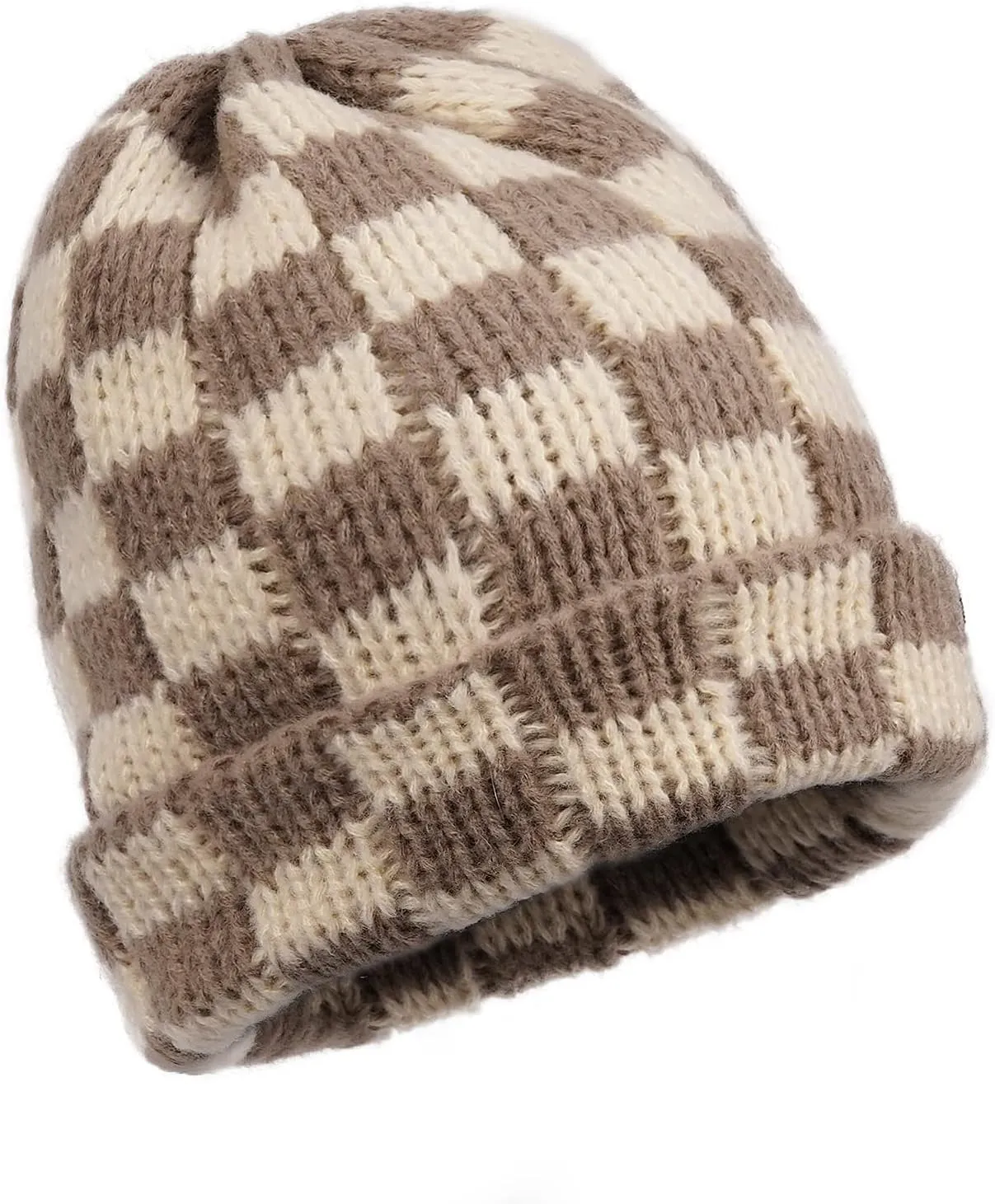 Clakllie Checkered Beanie for Women Men Slouchy Beanies Warm Knitted Hats Winter Skiing Hats Daily Cuffed Watch Skullcap