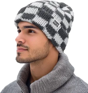 Clakllie Checkered Beanie for Women Men Slouchy Beanies Warm Knitted Hats Winter Skiing Hats Daily Cuffed Watch Skullcap