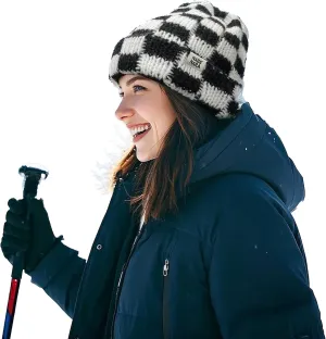 Clakllie Checkered Beanie for Women Men Slouchy Beanies Warm Knitted Hats Winter Skiing Hats Daily Cuffed Watch Skullcap