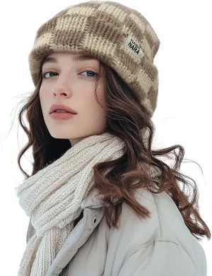 Clakllie Checkered Beanie for Women Men Slouchy Beanies Warm Knitted Hats Winter Skiing Hats Daily Cuffed Watch Skullcap