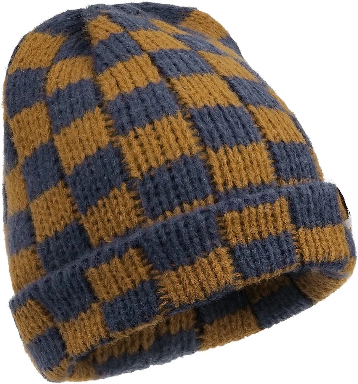 Clakllie Checkered Beanie for Women Men Slouchy Beanies Warm Knitted Hats Winter Skiing Hats Daily Cuffed Watch Skullcap