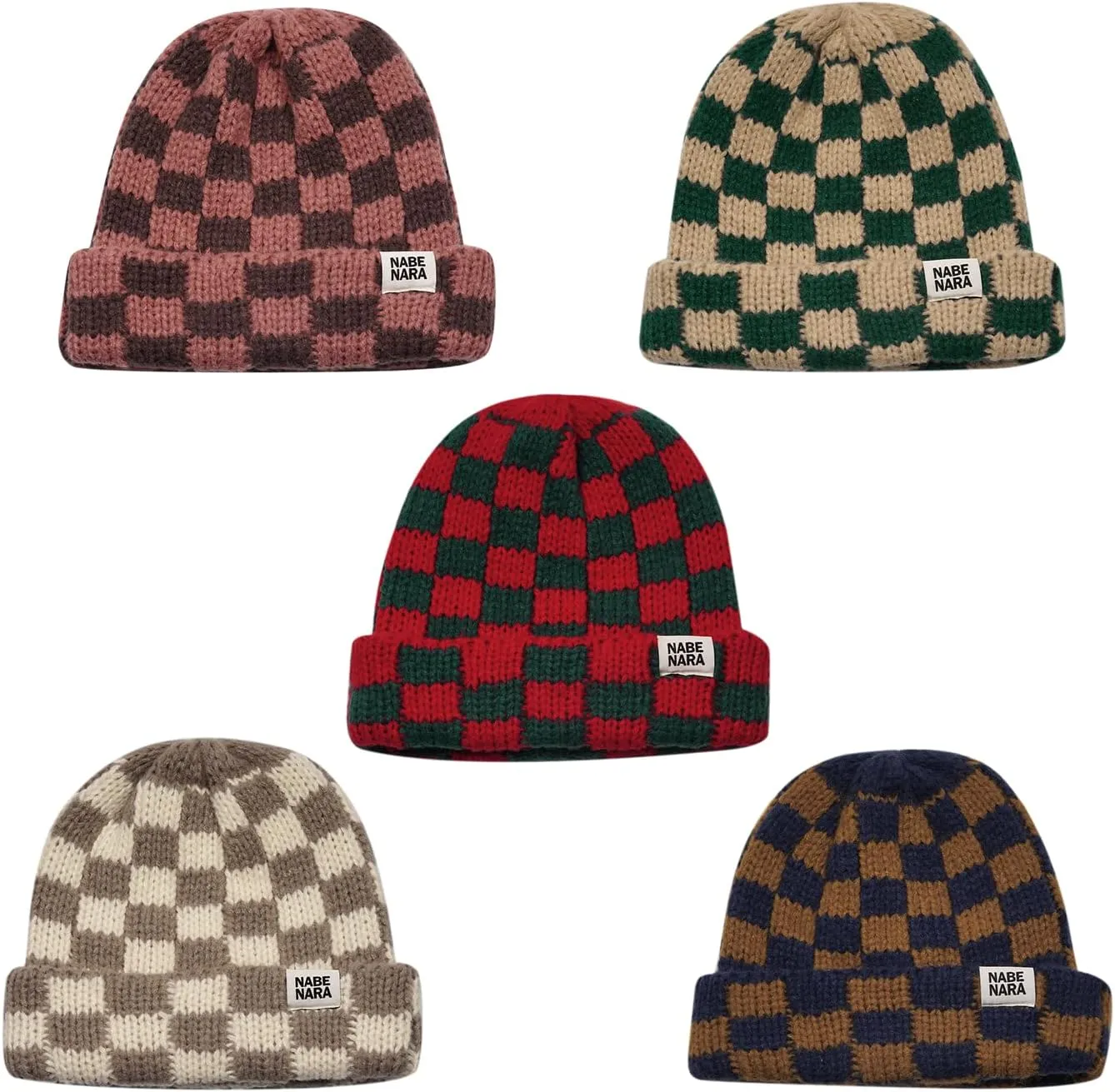 Clakllie Checkered Beanie for Women Men Slouchy Beanies Warm Knitted Hats Winter Skiing Hats Daily Cuffed Watch Skullcap