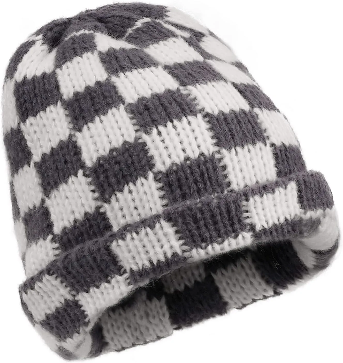 Clakllie Checkered Beanie for Women Men Slouchy Beanies Warm Knitted Hats Winter Skiing Hats Daily Cuffed Watch Skullcap