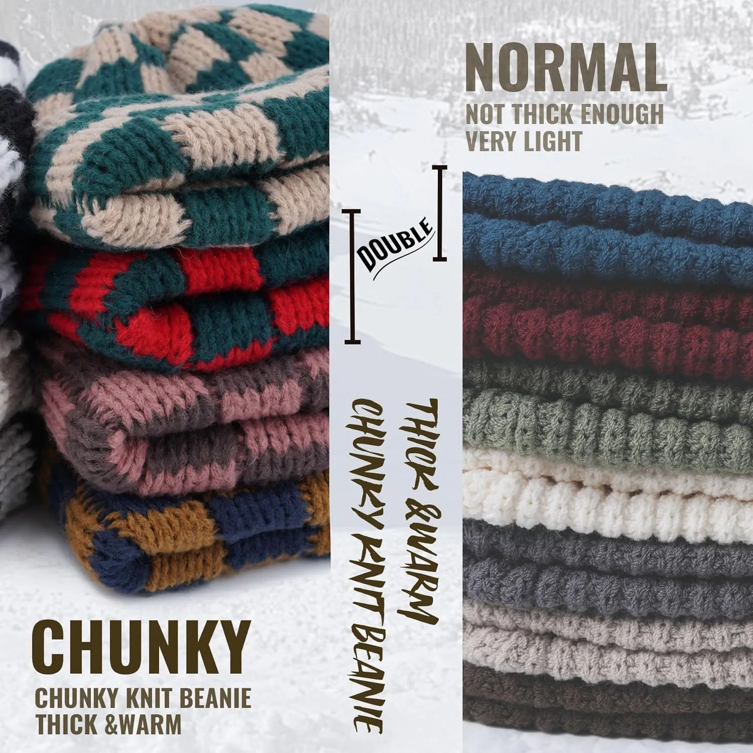Clakllie Checkered Beanie for Women Men Slouchy Beanies Warm Knitted Hats Winter Skiing Hats Daily Cuffed Watch Skullcap