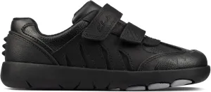 Clarks Kid, Rex Stride Kids Black Leather-Black-F (Standard) -13 UK / 32 EU Unisex Kids