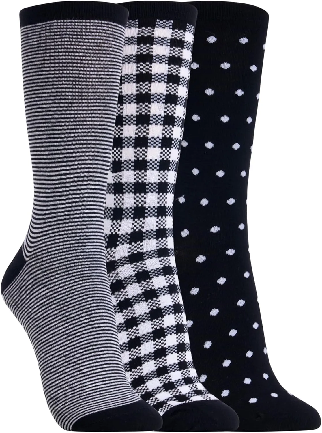 Clarks Women's Checkered Crew Socks 3 Pair, Black/Noir, Women's 4-10 Shoe