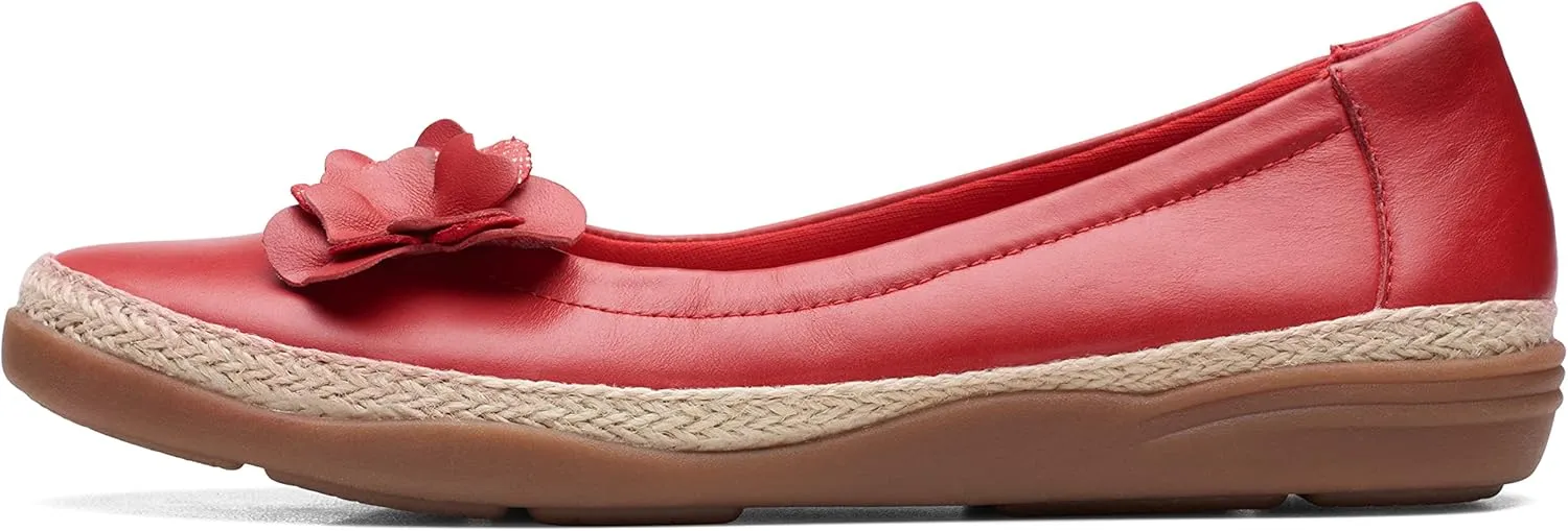 Clarks Women's Elaina Jade Ballet Flat, Cherry Red Leather, 9.5 Wide