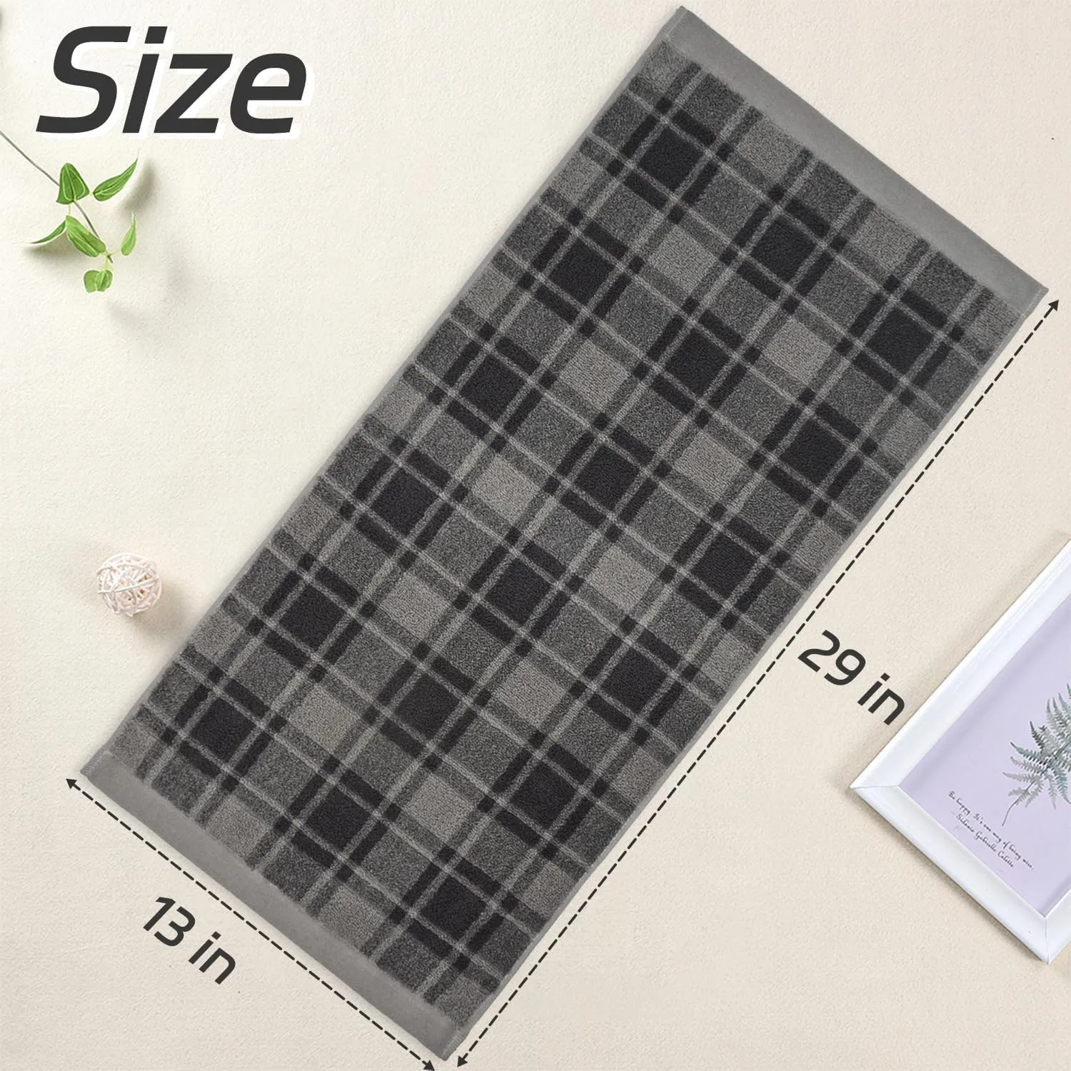 Cleanbear Gray Hand Towels for Bathroom, Classic Buffalo Plaid, 100% Cotton Soft Checkered Bath Hand Towels for Daily Use, Absorbent and Quick-Dry, 4 Pack, 13" x 29"