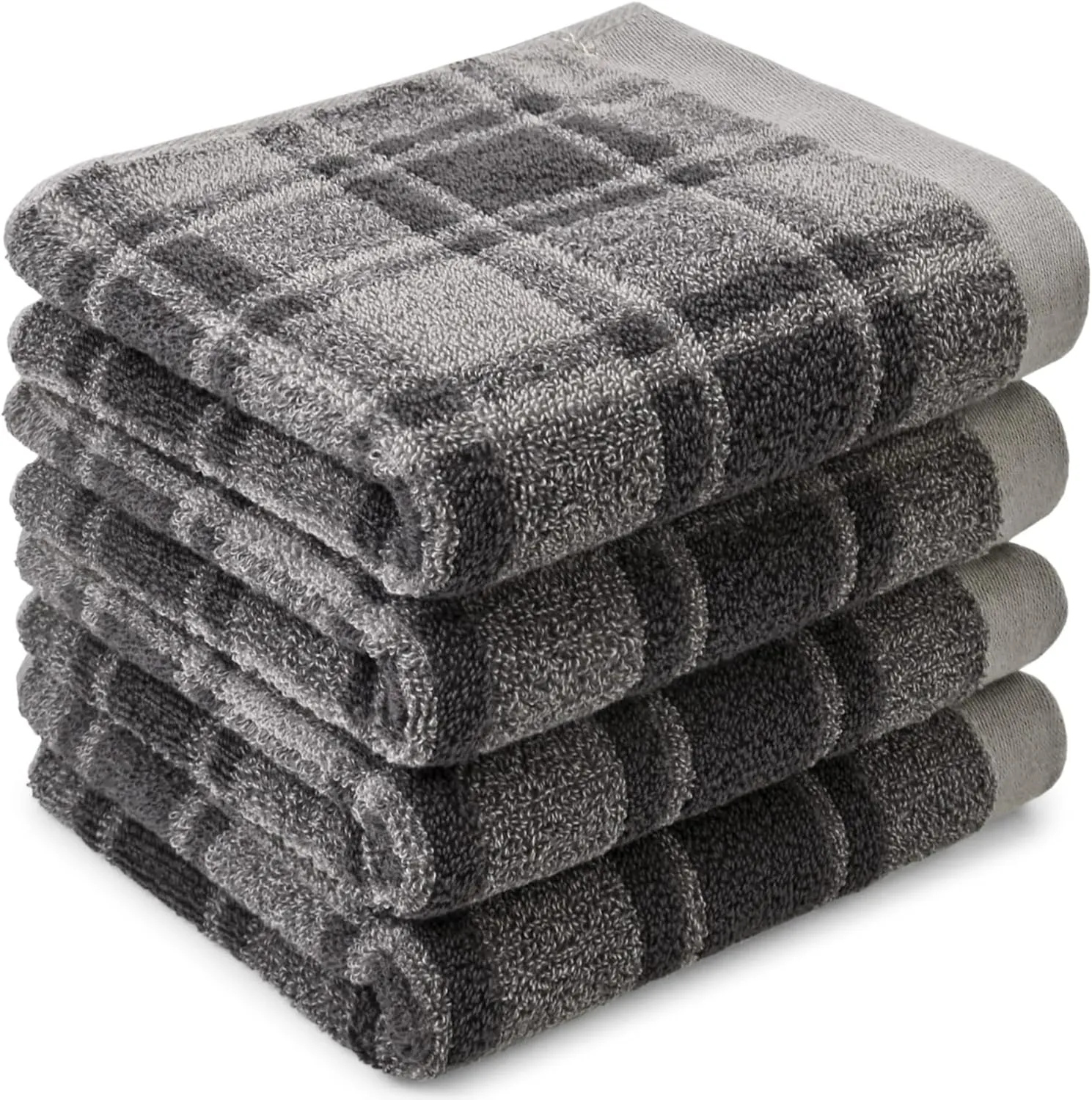 Cleanbear Gray Hand Towels for Bathroom, Classic Buffalo Plaid, 100% Cotton Soft Checkered Bath Hand Towels for Daily Use, Absorbent and Quick-Dry, 4 Pack, 13" x 29"