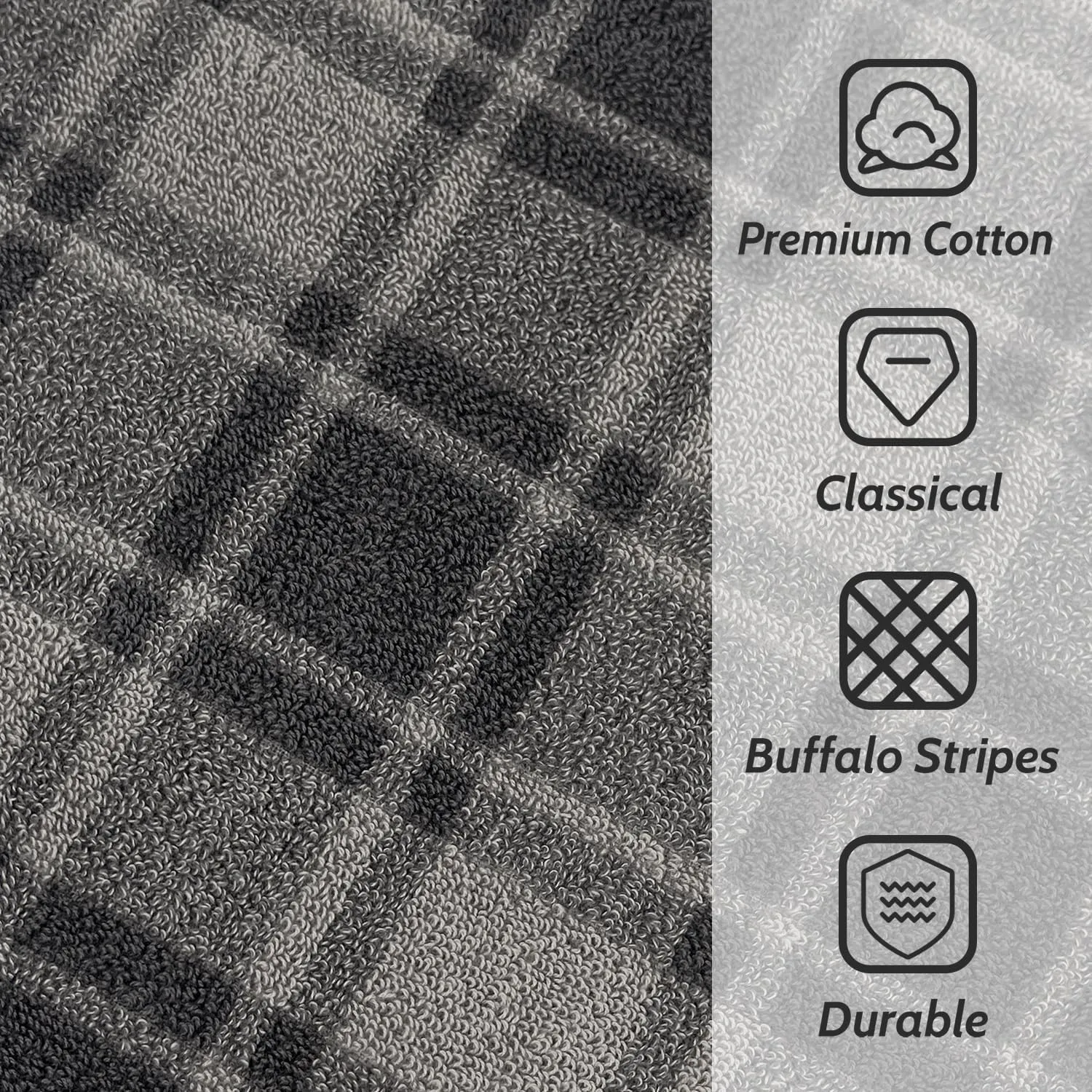 Cleanbear Gray Hand Towels for Bathroom, Classic Buffalo Plaid, 100% Cotton Soft Checkered Bath Hand Towels for Daily Use, Absorbent and Quick-Dry, 4 Pack, 13" x 29"
