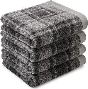 Cleanbear Gray Hand Towels for Bathroom, Classic Buffalo Plaid, 100% Cotton Soft Checkered Bath Hand Towels for Daily Use, Absorbent and Quick-Dry, 4 Pack, 13" x 29"