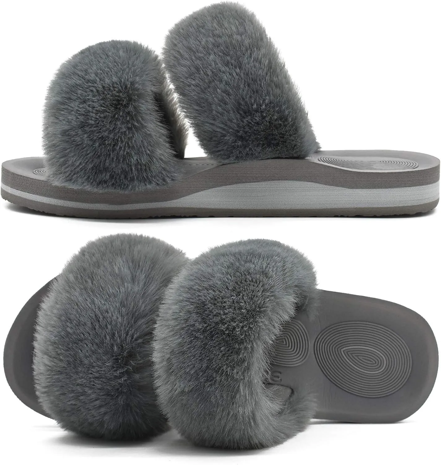 COFACE Fluff Womens Slippers Faux Fur Slip On Orthotic Slippers with Arch Support for Plantar Fasciitis Relief