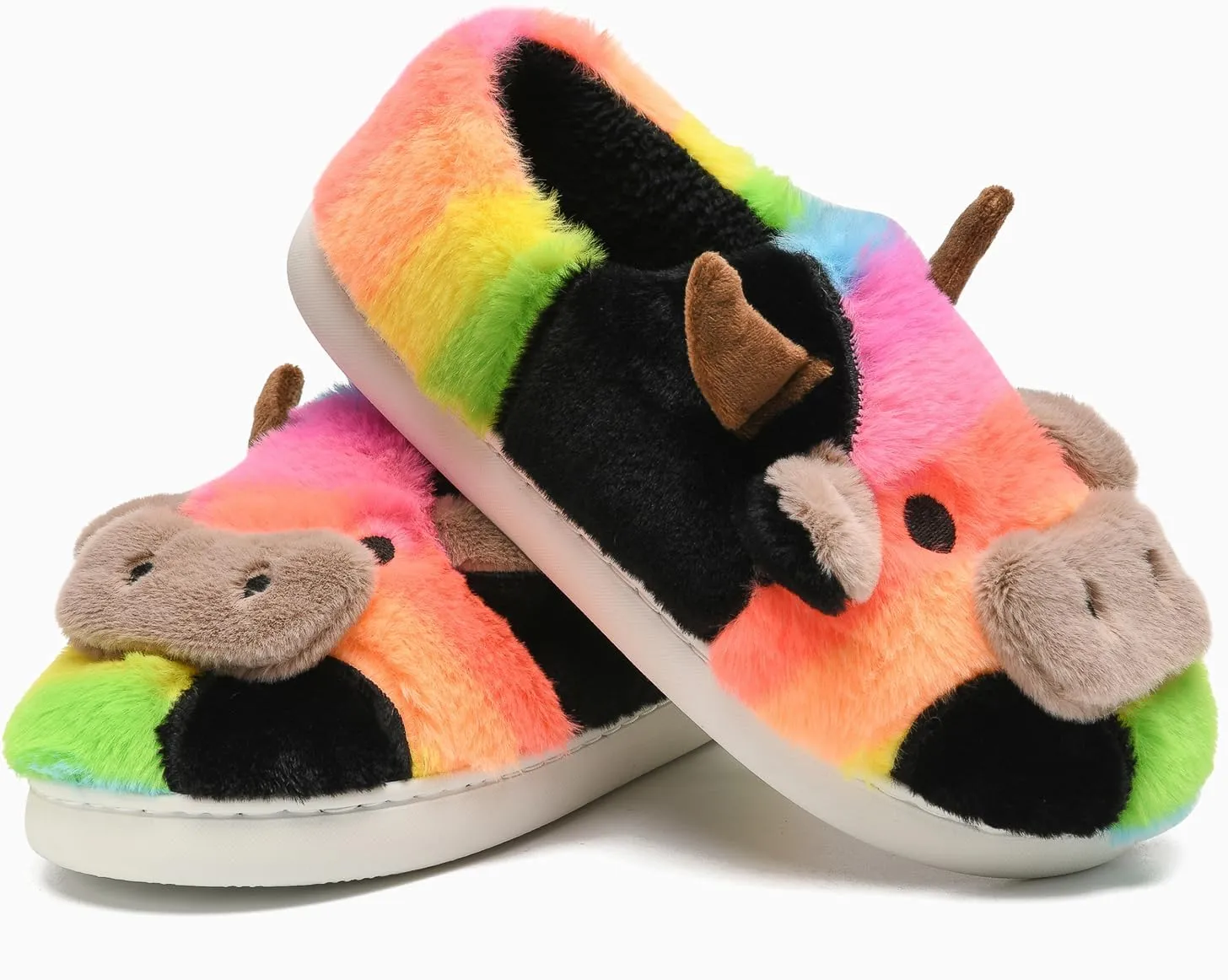 Cow Slippers for Women and Men, Fluffy Cute Cozy Cartoon Cow Cotton House Slipper Womens Milky Cows Animal Preppy Funny Furry Kawaii Bedroom Pillow Cloud Slippers for Women Indoor and Outdoor