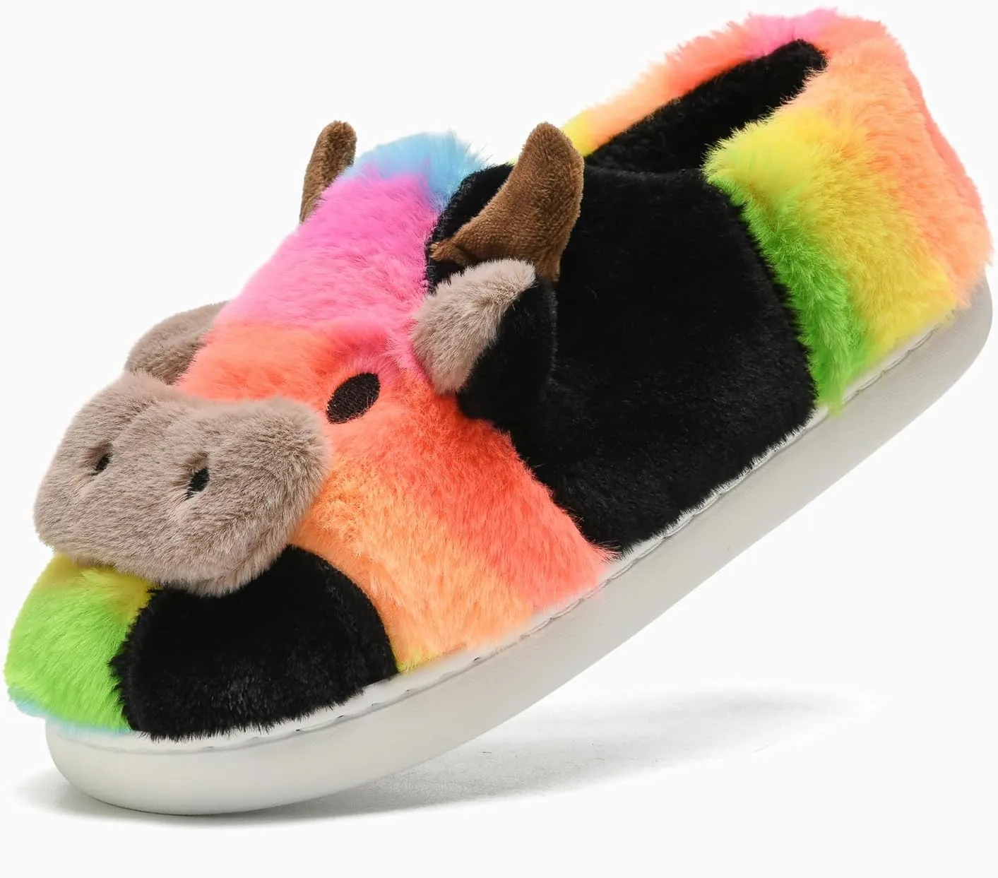 Cow Slippers for Women and Men, Fluffy Cute Cozy Cartoon Cow Cotton House Slipper Womens Milky Cows Animal Preppy Funny Furry Kawaii Bedroom Pillow Cloud Slippers for Women Indoor and Outdoor