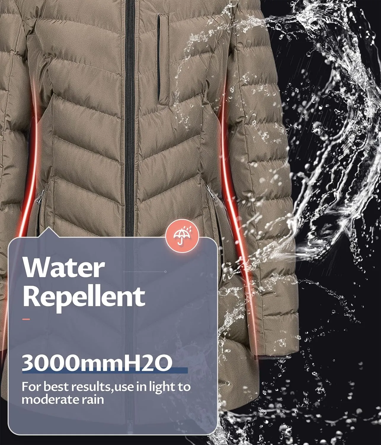 CREATMO US Women's Winter Hooded Coat Waterproof Warm Long Puffer Jacket Parka