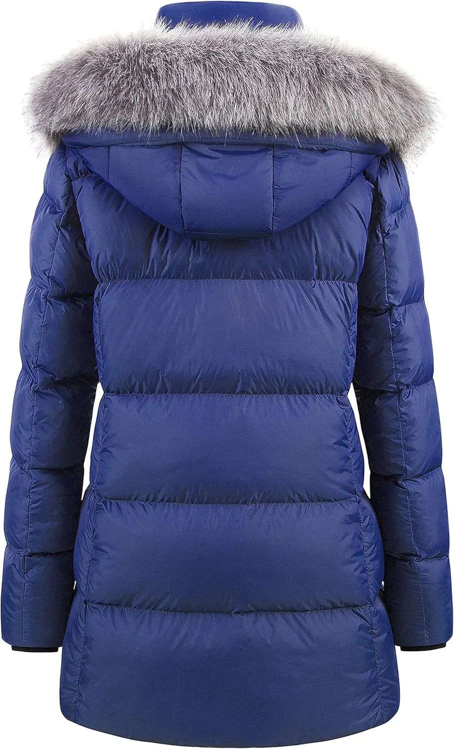 CREATMO US Women's Winter Snow Jacket Long Fur Puffer Coat With Removable Faux Fur Trim