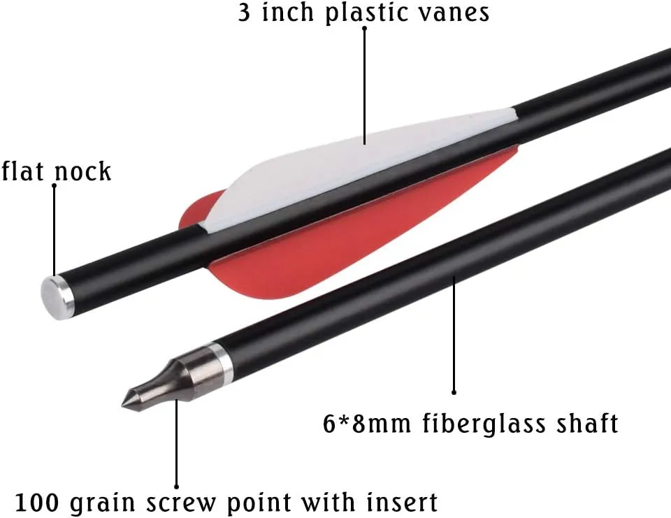 Crossbow Bolts Arrows Fiberglass 12 14 16 Inch Hunting Archery Target Arrow with Replaced 100 Grain Arrowheads Flat Nocks (Pack of 12)