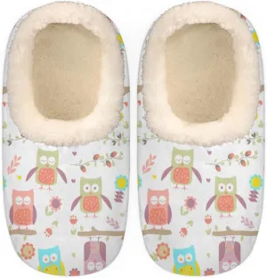 Cute Owl Branch Flowers Women's Slippers, Cartoon Pattern Soft Cozy Plush Lined House Slipper Shoes Indoor Non-Slip Slippers for Women Girls Boys Teenager