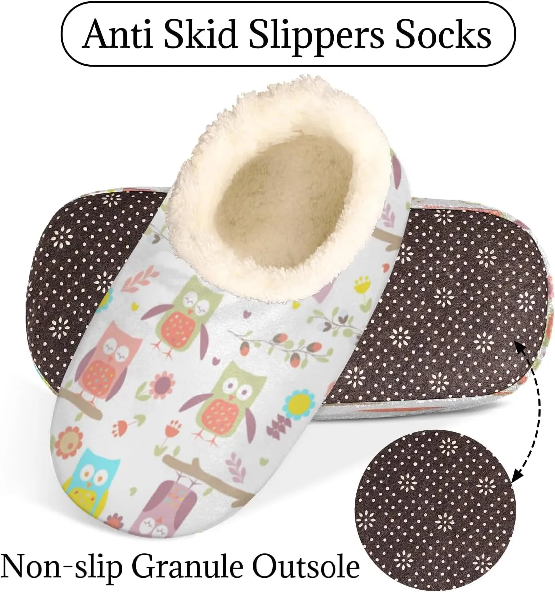 Cute Owl Branch Flowers Women's Slippers, Cartoon Pattern Soft Cozy Plush Lined House Slipper Shoes Indoor Non-Slip Slippers for Women Girls Boys Teenager