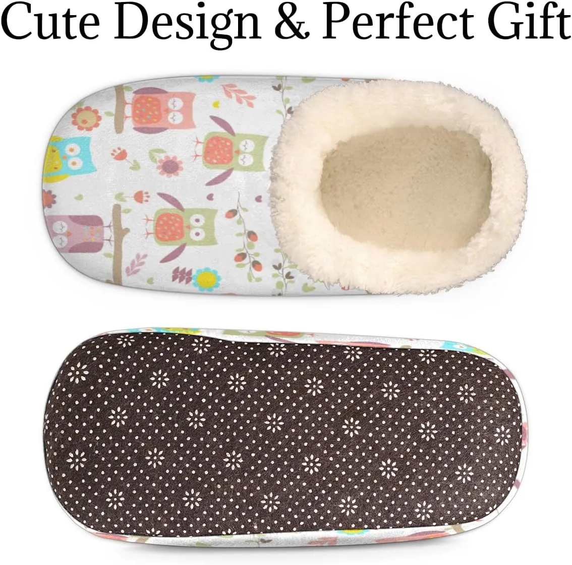 Cute Owl Branch Flowers Women's Slippers, Cartoon Pattern Soft Cozy Plush Lined House Slipper Shoes Indoor Non-Slip Slippers for Women Girls Boys Teenager
