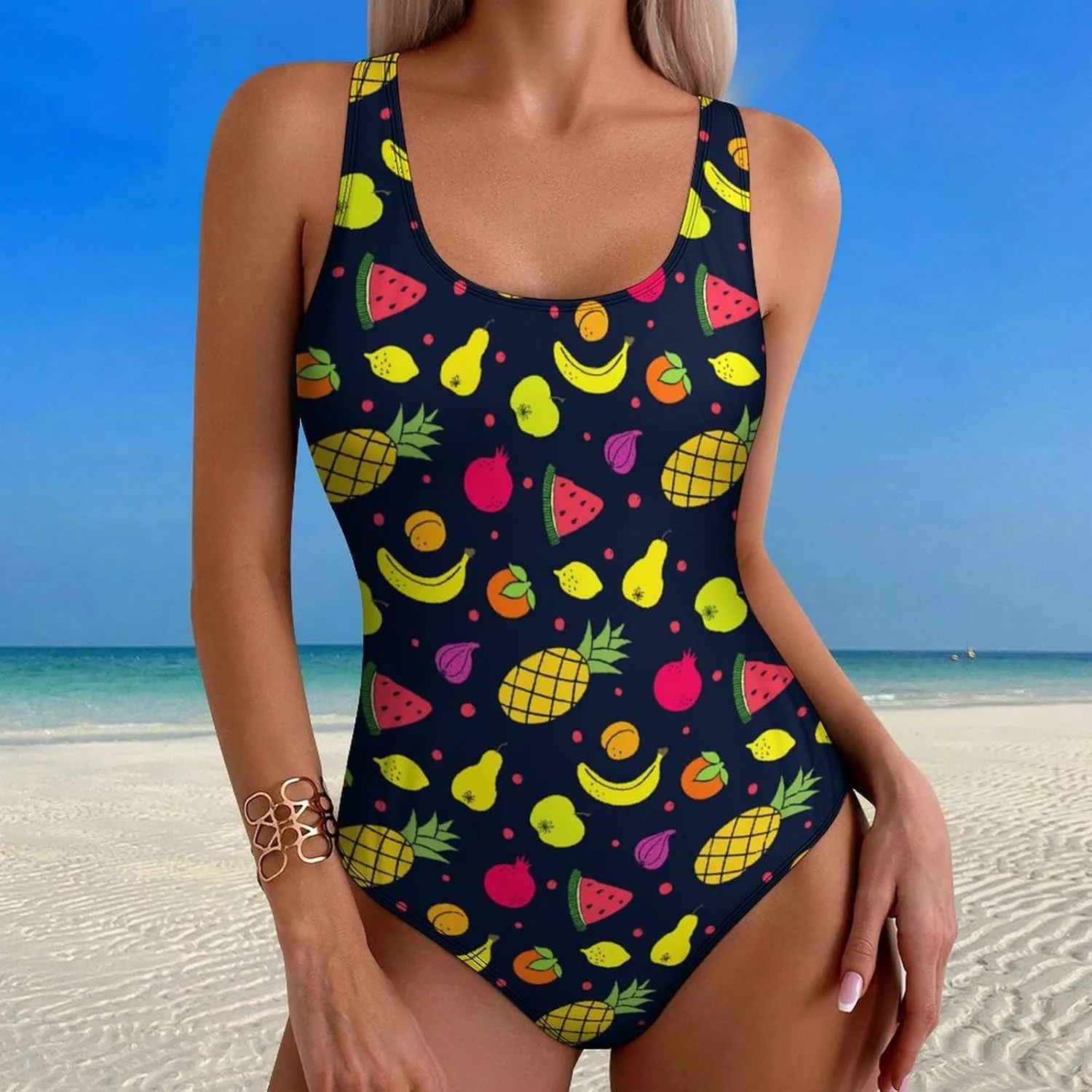 Cute Rabbit Checkered One Piece Swimsuit Womens Tummy Control Racerback Swimwear with Padded for Swimming Surfing