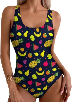 Cute Rabbit Checkered One Piece Swimsuit Womens Tummy Control Racerback Swimwear with Padded for Swimming Surfing