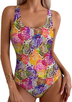 Cute Rabbit Checkered One Piece Swimsuit Womens Tummy Control Racerback Swimwear with Padded for Swimming Surfing