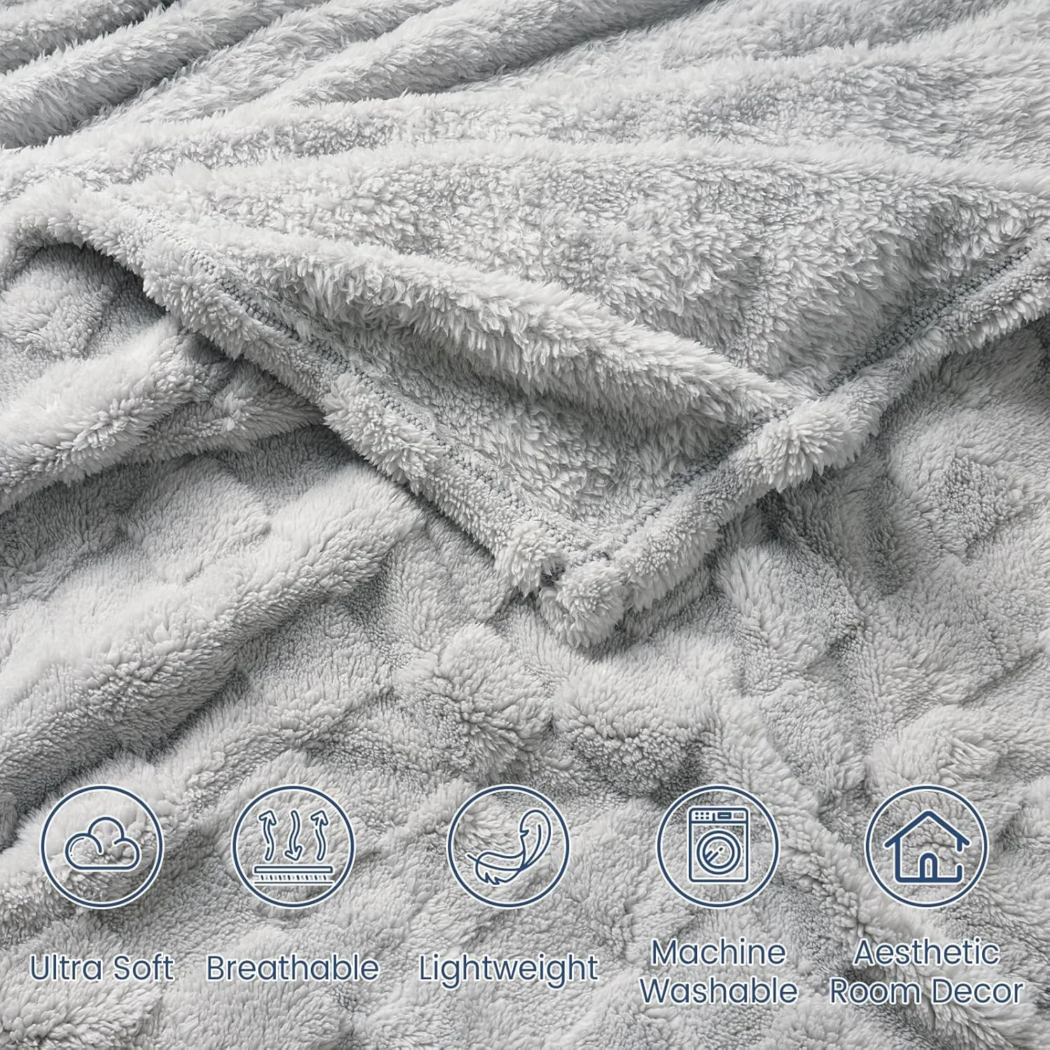 David's Home Ultra Soft Fleece Blanket Twin Size - Checkered Jacquard Flannel, No Shedding & No Pilling, Cozy Lightweight All Season Decor for Couch/Bed, Light Grey, 66x90 Inches