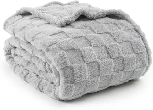 David's Home Ultra Soft Fleece Blanket Twin Size - Checkered Jacquard Flannel, No Shedding & No Pilling, Cozy Lightweight All Season Decor for Couch/Bed, Light Grey, 66x90 Inches
