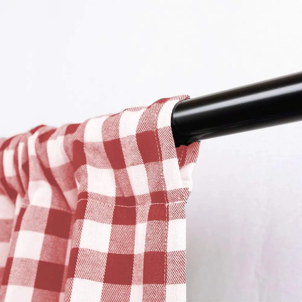 Designer Home Window Panel Curtain Checkered Kitchen Drape Tie-Up Shade Plaid Gingham Check Burgundy 42" x 63"