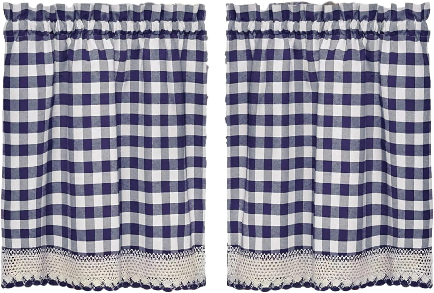 Designer Home Window Panel Curtain Tier Pair Kitchen Drape Plaid Gingham Checked Navy Checkered Panel