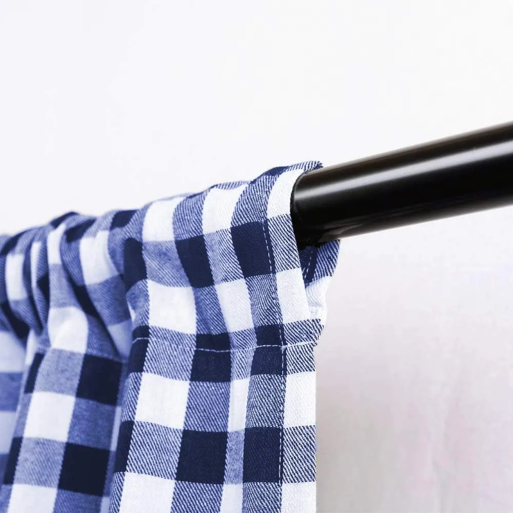 Designer Home Window Panel Curtain Tier Pair Kitchen Drape Plaid Gingham Checked Navy Checkered Panel