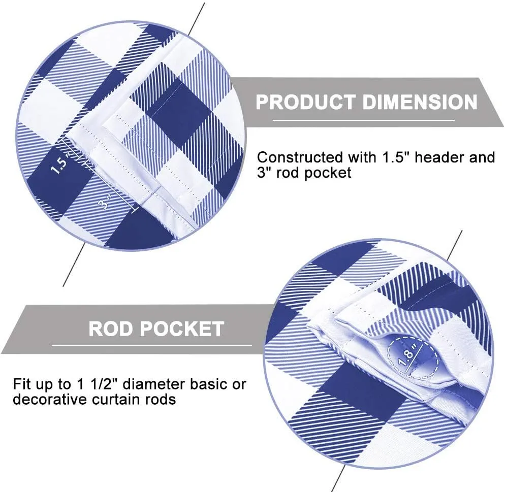 Designer Home Window Panel Curtain Tier Pair Kitchen Drape Plaid Gingham Checked Navy Checkered Panel