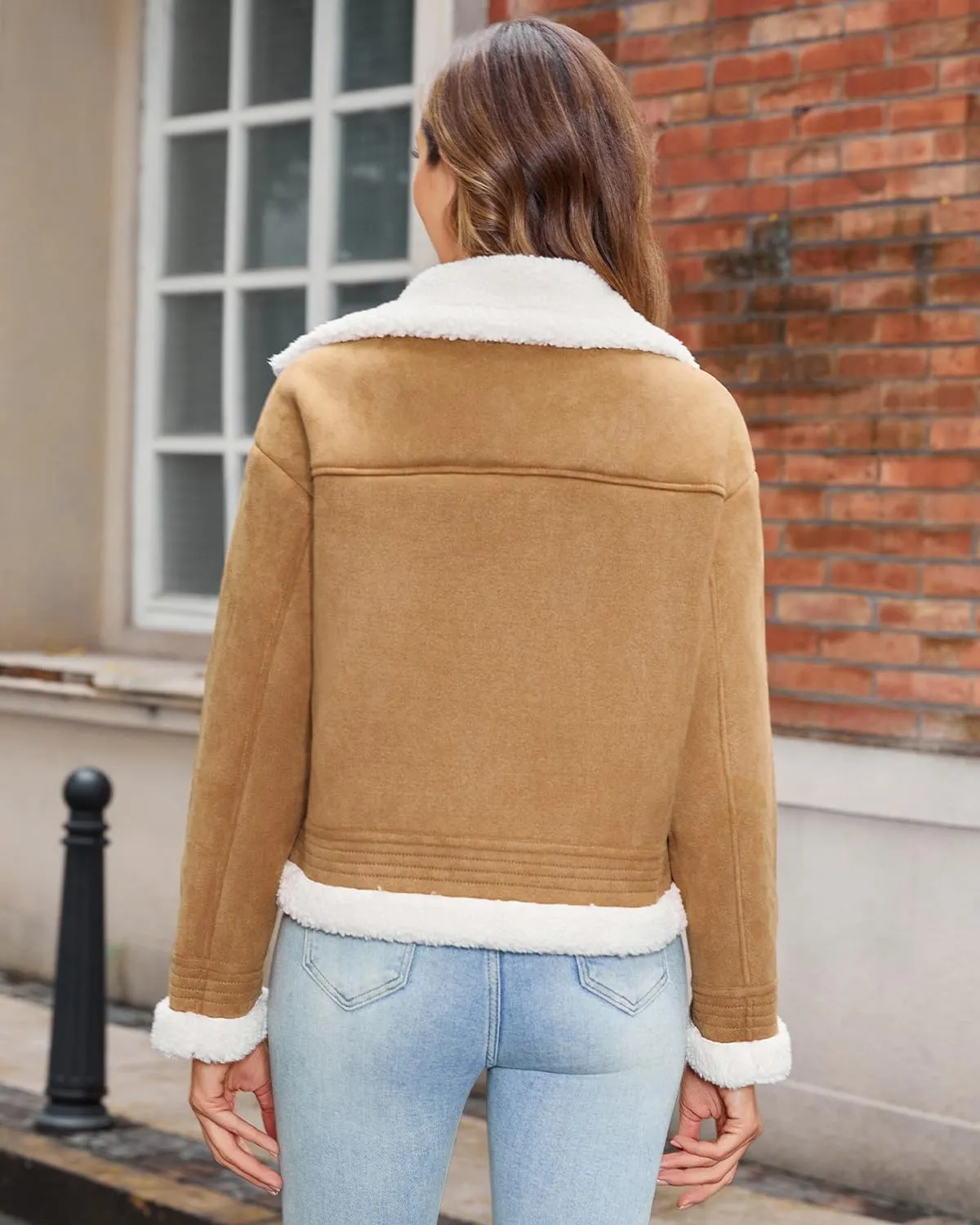 DIASHINY Women's Faux Shearing Fur Winter Coat Warm Thick Fur Lined Faux Leather Jacket