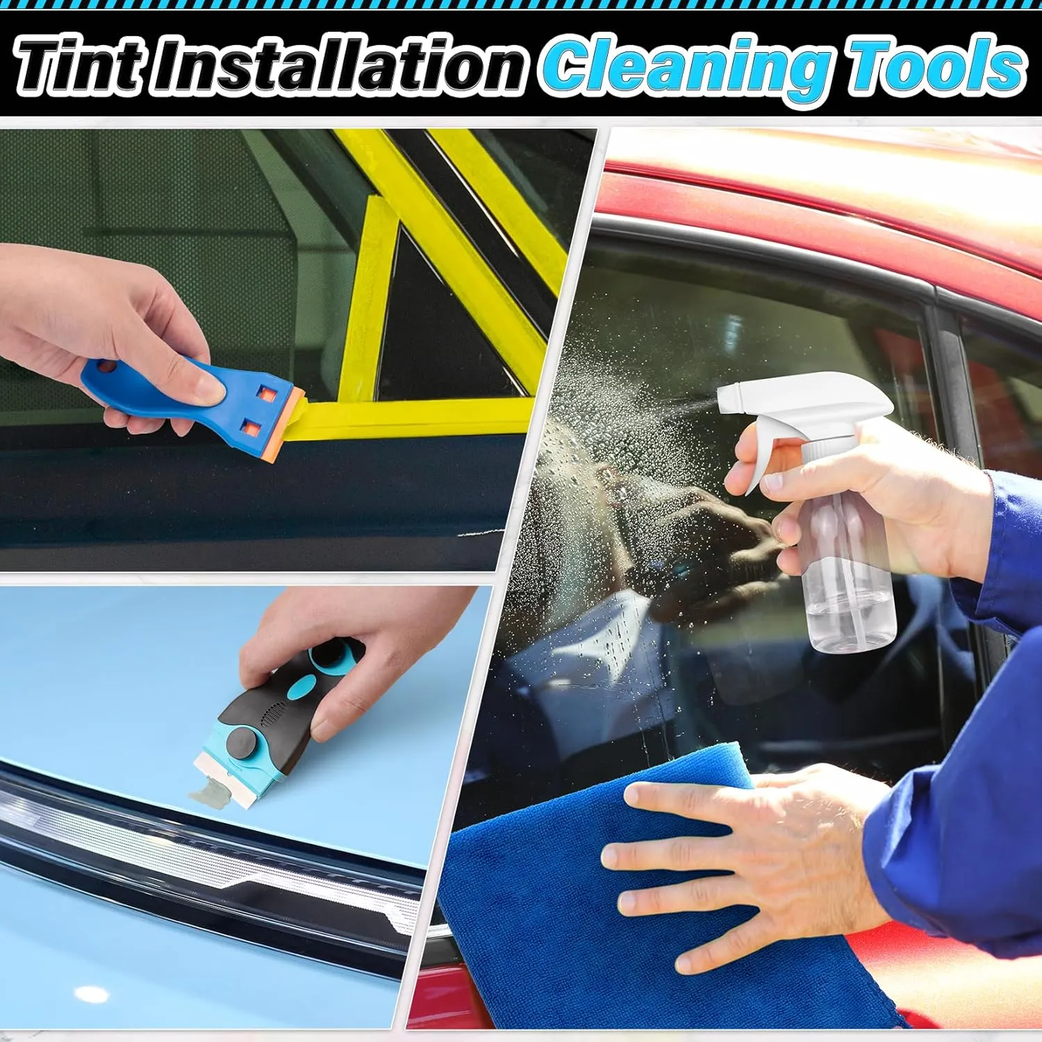 DIYSELF Car Window Tint Kit, 55 Pcs Vinyl Wrap Tool Kit, Car Window Tint Tools, Satin Metallic Finish, Multi