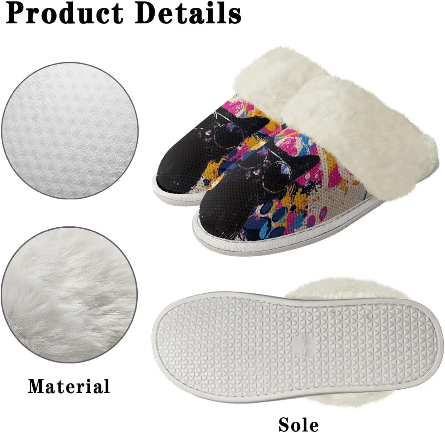 Dog Print Women Cotton Slippers Mens Slippers Fuzzy House Slippers for Women Memory Foam Plush Slippers Fully Flannel Lined Non Slip Shoes for Winter