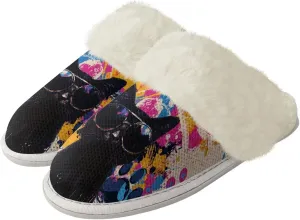 Dog Print Women Cotton Slippers Mens Slippers Fuzzy House Slippers for Women Memory Foam Plush Slippers Fully Flannel Lined Non Slip Shoes for Winter