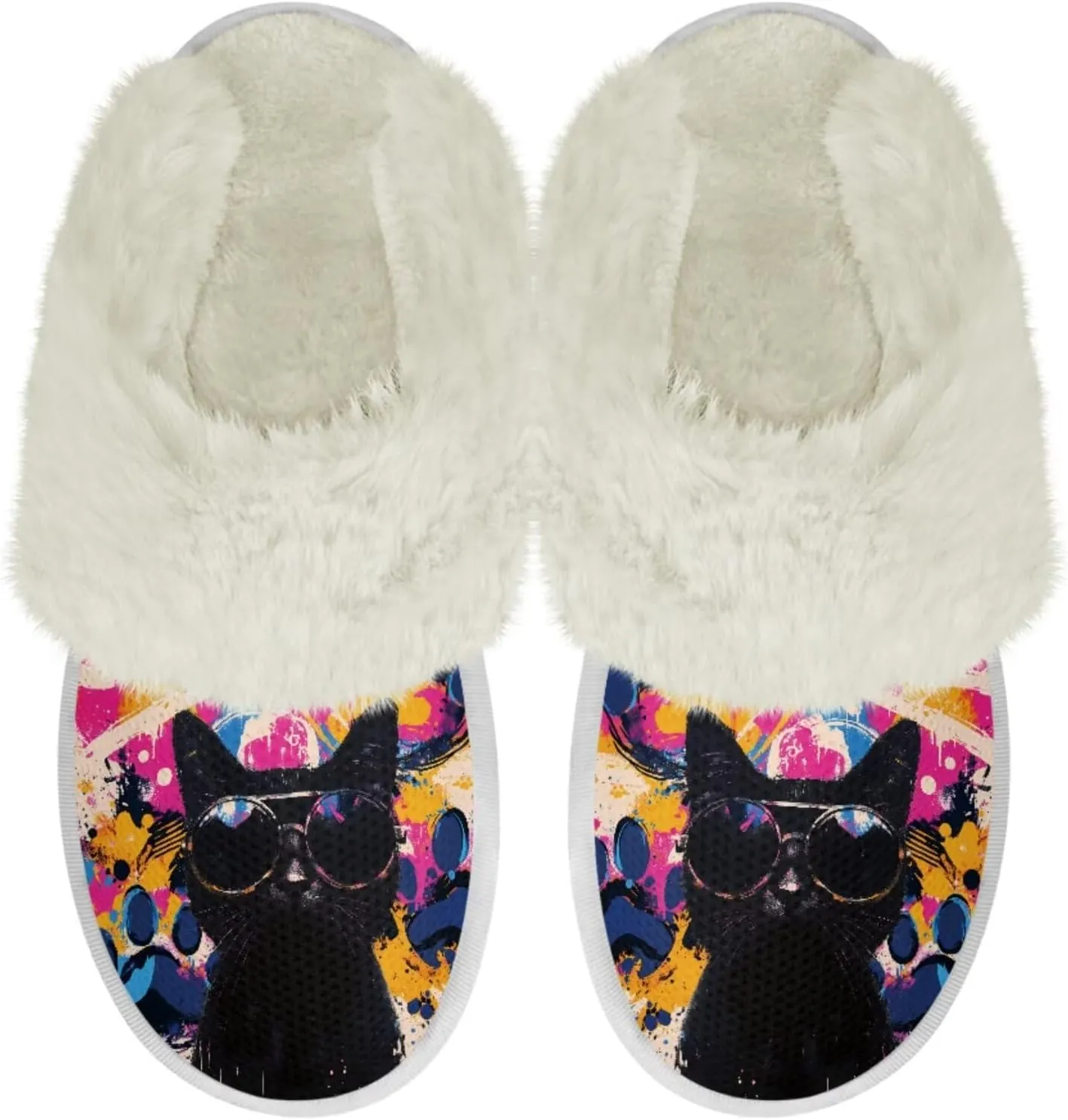 Dog Print Women Cotton Slippers Mens Slippers Fuzzy House Slippers for Women Memory Foam Plush Slippers Fully Flannel Lined Non Slip Shoes for Winter