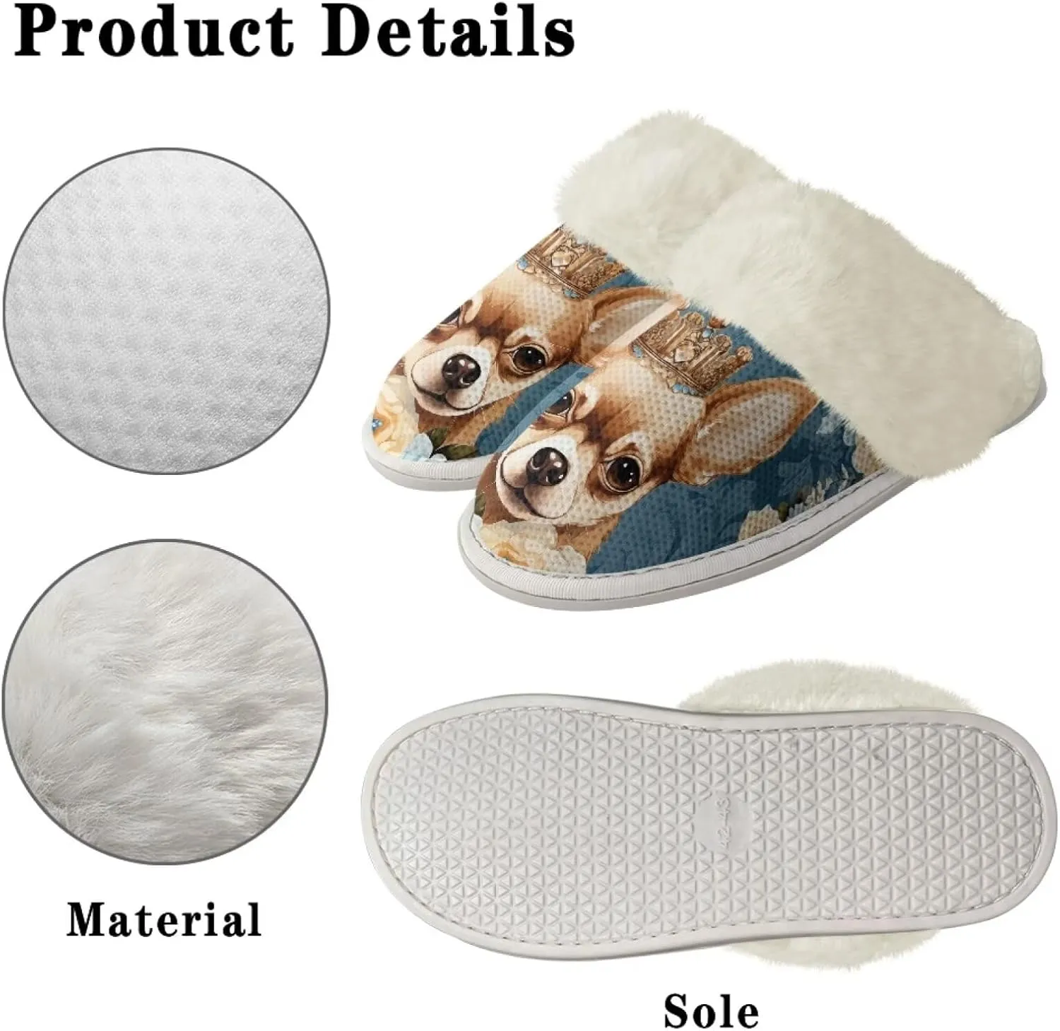 Dog Print Women Cotton Slippers Mens Slippers Fuzzy House Slippers for Women Memory Foam Plush Slippers Fully Flannel Lined Non Slip Shoes for Winter