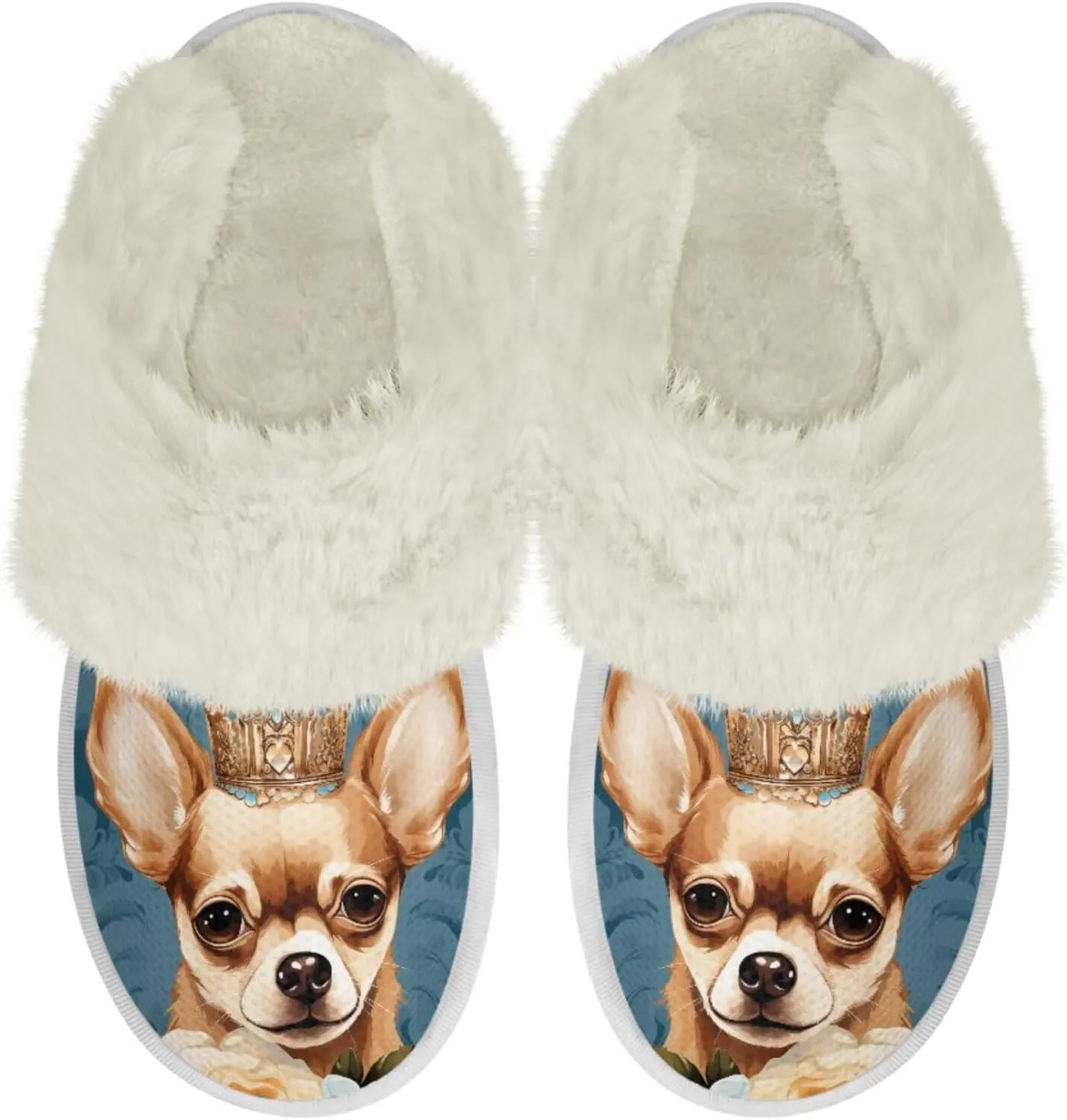 Dog Print Women Cotton Slippers Mens Slippers Fuzzy House Slippers for Women Memory Foam Plush Slippers Fully Flannel Lined Non Slip Shoes for Winter