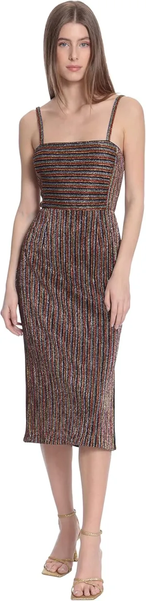 Donna Morgan Women's Multi Color Metallic Striped Spaghetti Strap Midi Dress