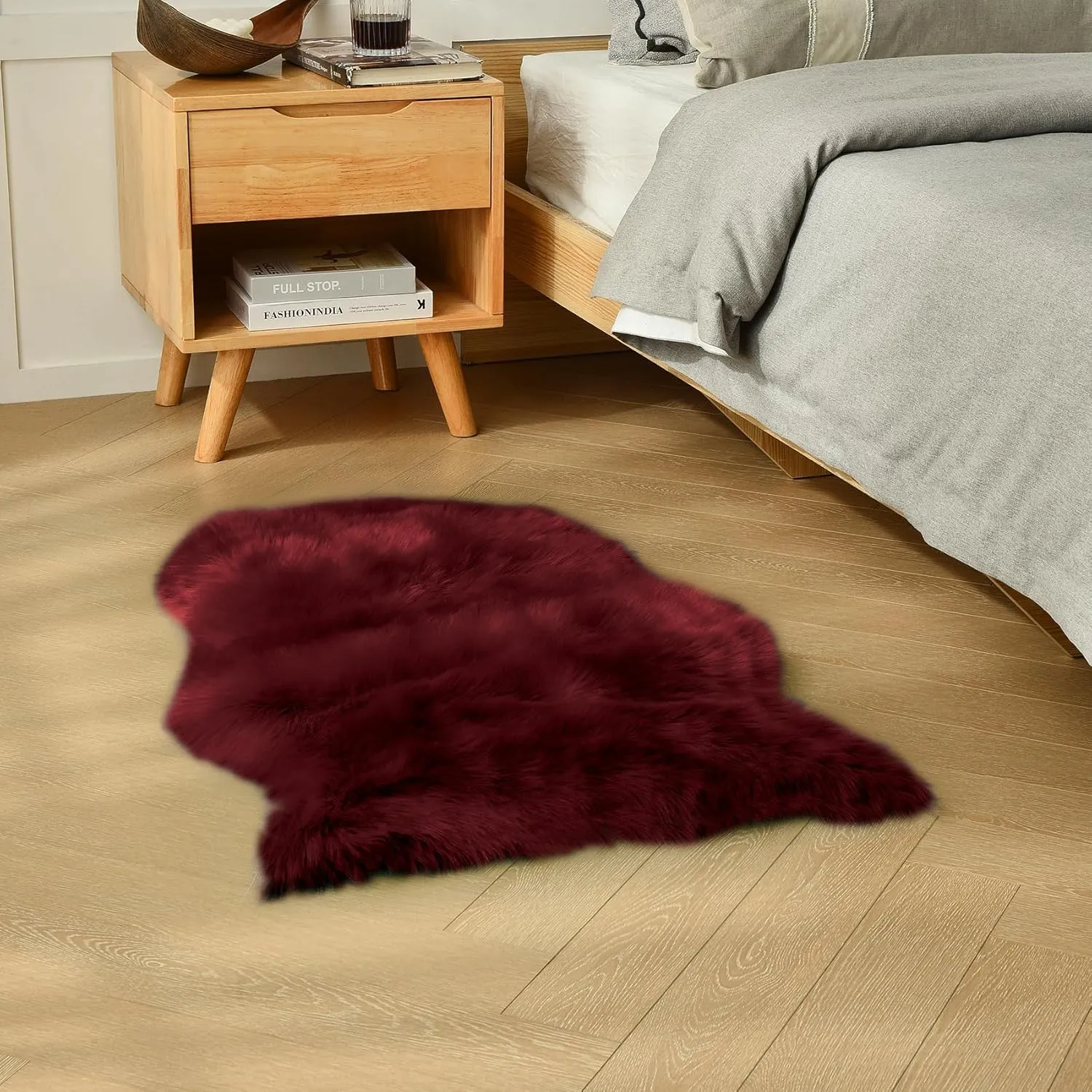 duduta Burgundy Faux Sheepskin Throw Rug 2x3 ft, Fluffy Shag Fur Seat Chair Covers Washable
