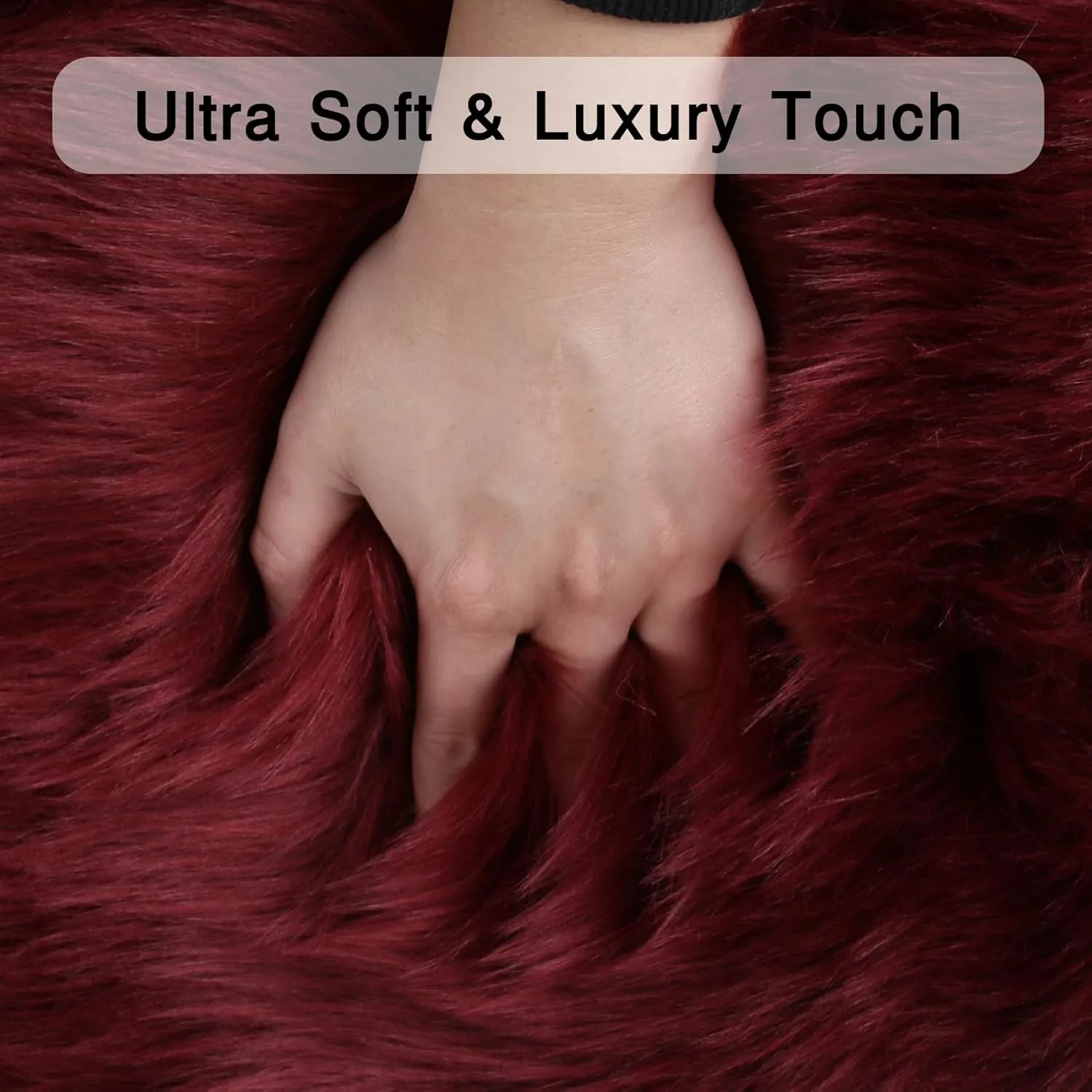 duduta Burgundy Faux Sheepskin Throw Rug 2x3 ft, Fluffy Shag Fur Seat Chair Covers Washable