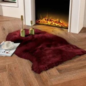 duduta Burgundy Faux Sheepskin Throw Rug 2x3 ft, Fluffy Shag Fur Seat Chair Covers Washable