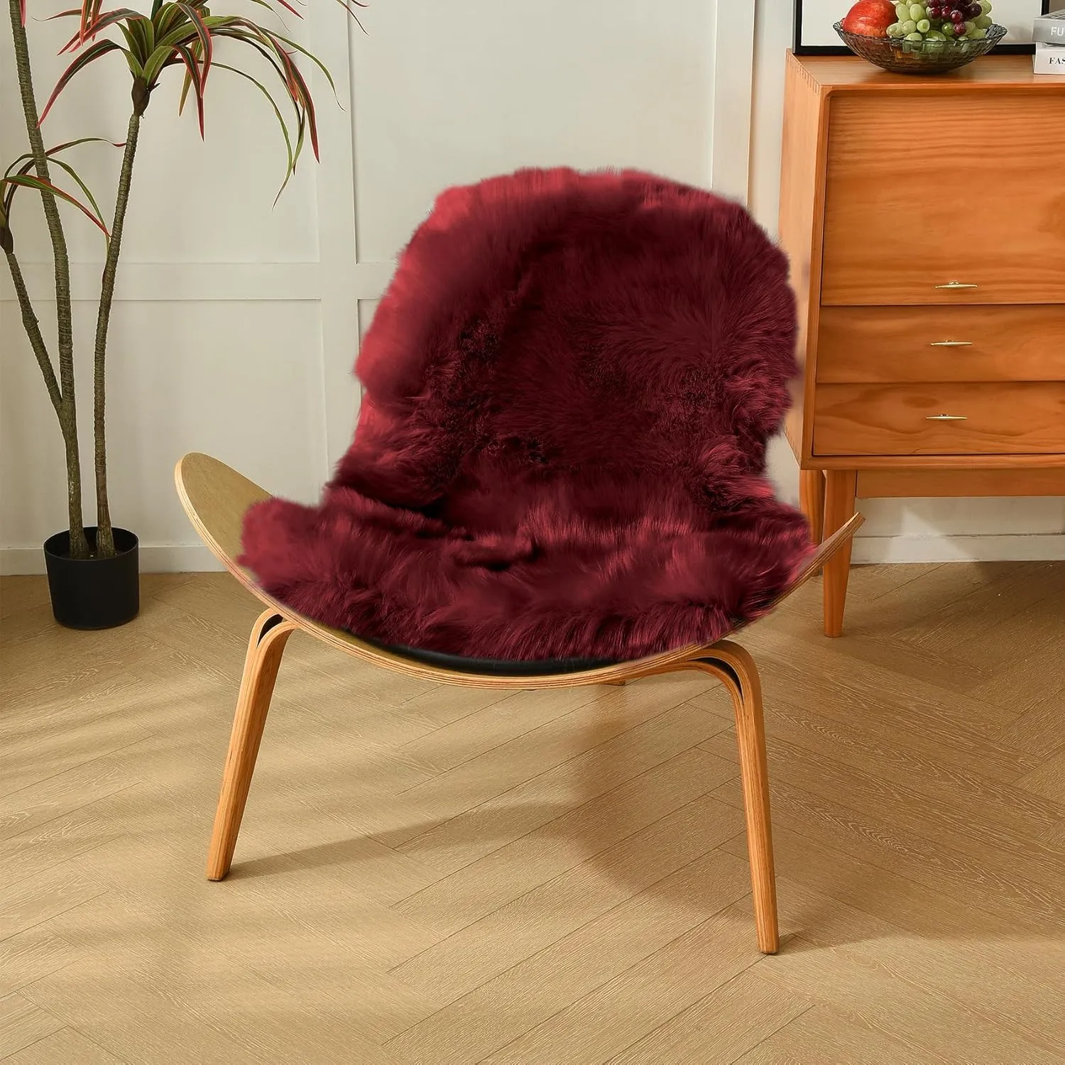 duduta Burgundy Faux Sheepskin Throw Rug 2x3 ft, Fluffy Shag Fur Seat Chair Covers Washable