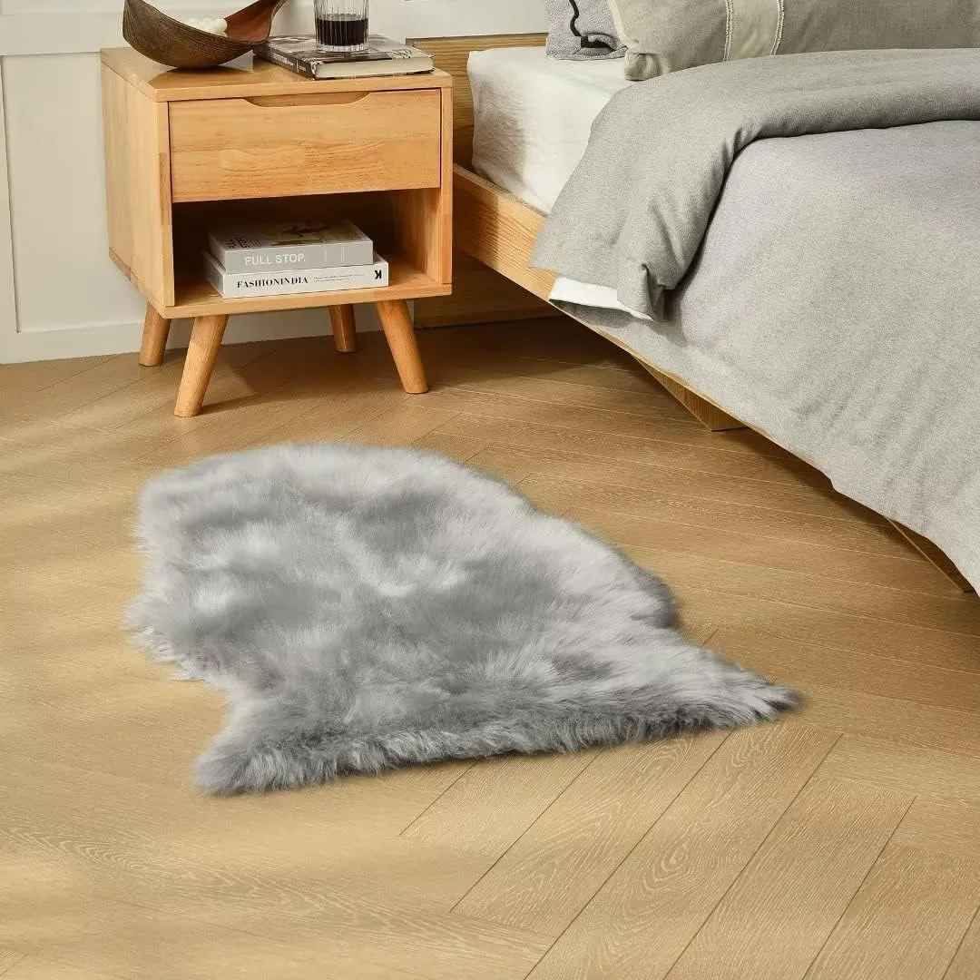duduta Gray Faux Sheepskin Chair Seat Covers, Fluffy Shag Fur Throw Rugs Room Decor 2x3 ft