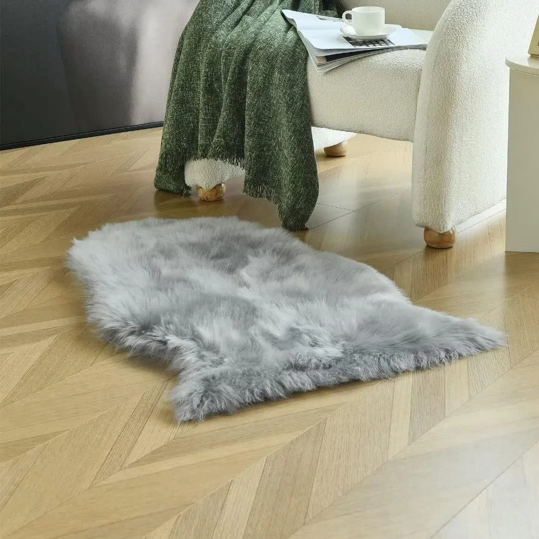 duduta Gray Faux Sheepskin Chair Seat Covers, Fluffy Shag Fur Throw Rugs Room Decor 2x3 ft