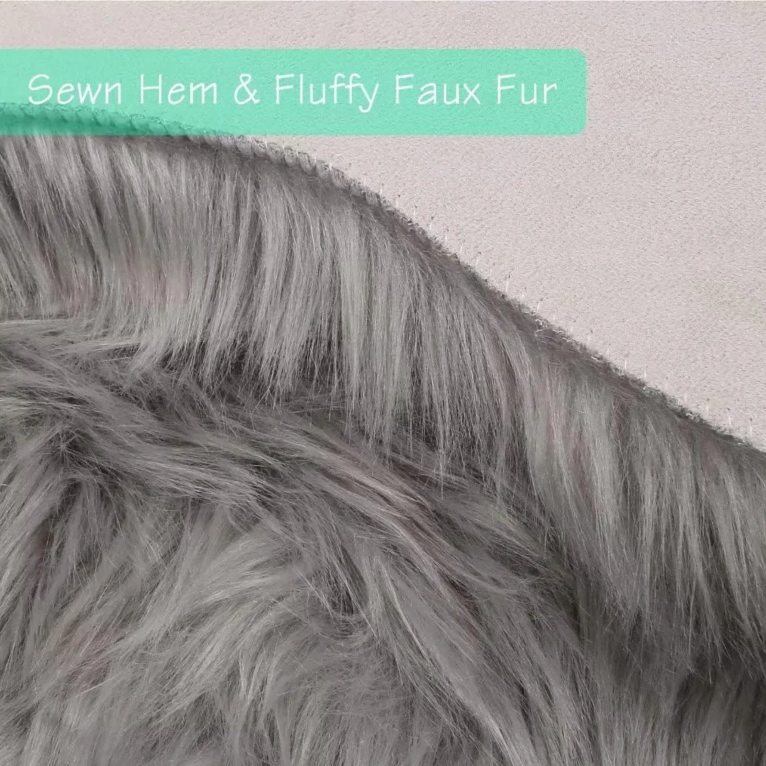 duduta Gray Faux Sheepskin Chair Seat Covers, Fluffy Shag Fur Throw Rugs Room Decor 2x3 ft